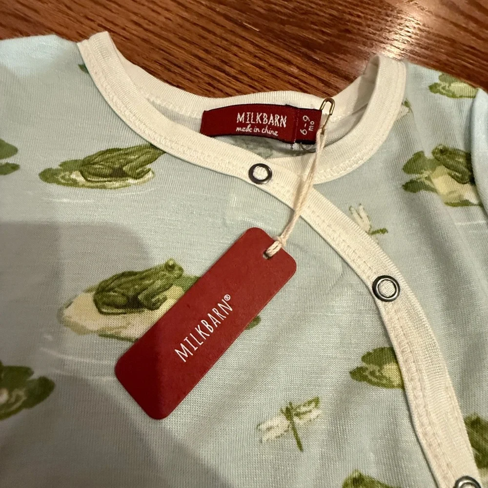 NEW Milkbarn Leapfrog Bamboo Snap Footed Romper 6-9 Months - Picture 5 of 10